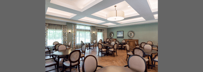 Bright interior view of a common area with seating