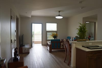 Bright interior of a senior living resident's room
