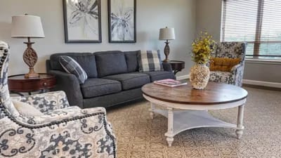 Cozy common area with sofas and decor