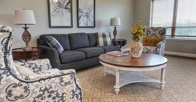Common area with couches and decorative accents