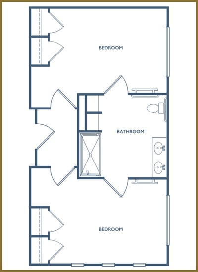 Architectural floor plan of a two-bedroom unit