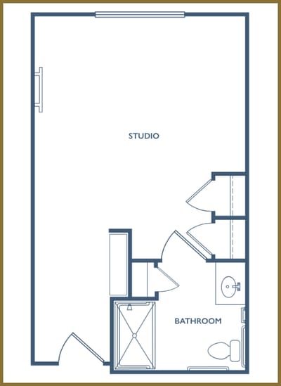 Architectural floor plan of a studio unit