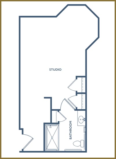 Architectural floor plan of a studio unit