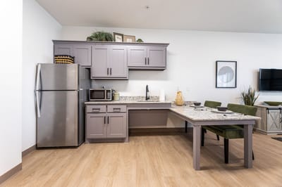 Modern kitchen area in assisted living facility