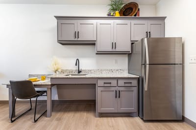 Interior kitchen space with modern appliances