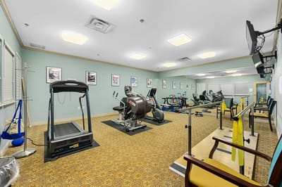 Interior fitness area with exercise equipment