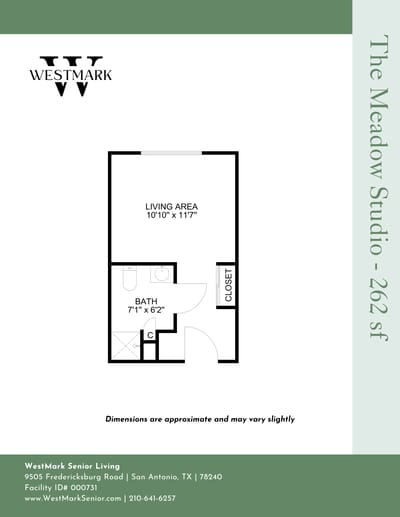 Architectural floor plan of a studio apartment