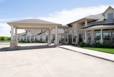 Exterior view of a senior living facility entrance