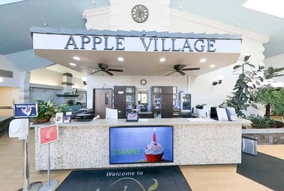 Welcoming reception area with a birthday celebration display