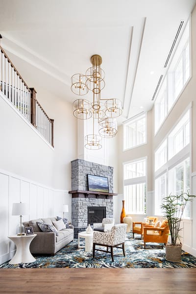 Bright and modern common area with seating