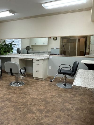 Interior of a salon room in an assisted living facility