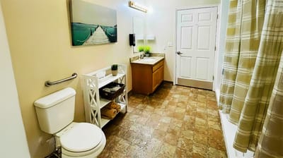 Spacious and modern bathroom in a resident suite