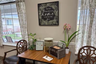 A cozy common area with decorative elements