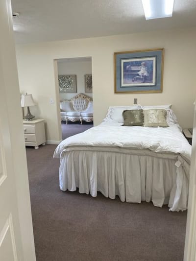 Cozy bedroom with a bed and decorative art