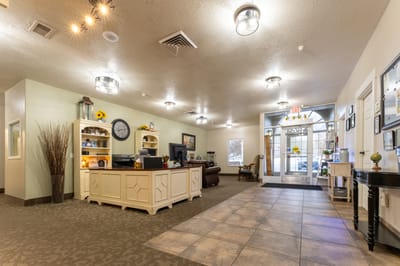 Bright interior lobby of Cache Valley Assisted Living