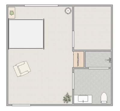 Detailed floor plan of a resident room