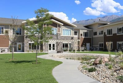 Building exterior and landscaped outdoor space of the facility