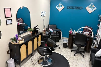 Interior view of a hair salon with styling chairs