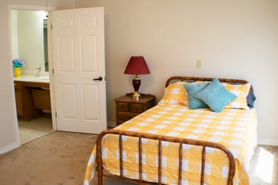 Cozy resident bedroom with a bright color scheme