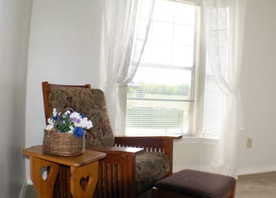 Cozy seating area with flowers by the window