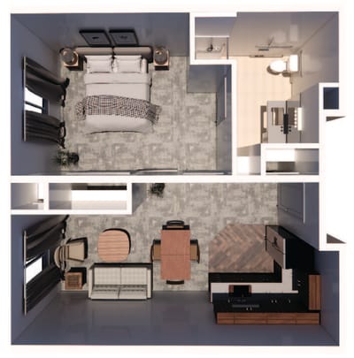 Architectural floor plan of a resident unit