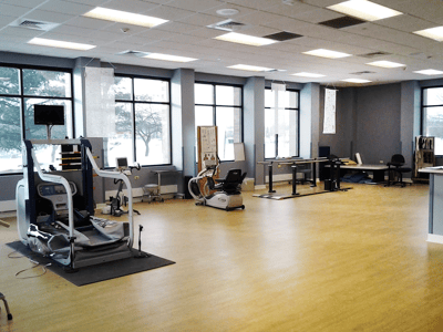Interior view of a rehabilitation gym with equipment