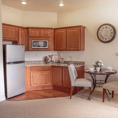 Interior view of a kitchenette with dining area