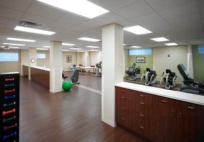 Interior view of a fitness area with equipment