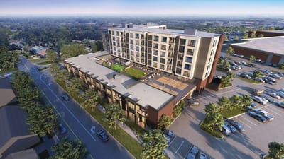 Aerial view of a modern assisted living facility