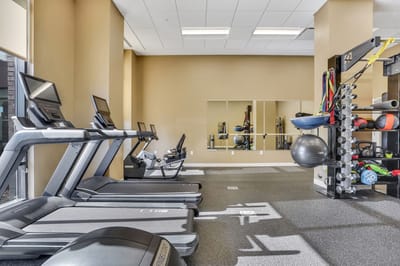 Interior view of a fitness area with equipment