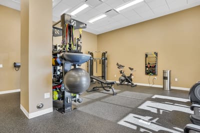 Fitness area with workout equipment and exercise balls