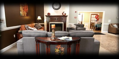 Cozy common area with seating and decorations