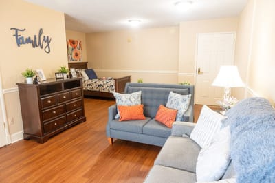 Bright and welcoming common area with seating