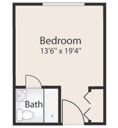 Architectural floor plan of a bedroom and bath