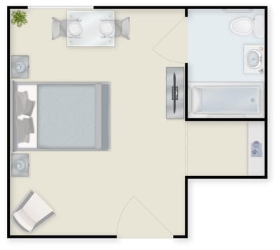 Architectural floor plan of a resident room layout