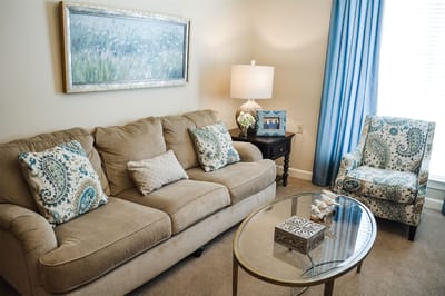 Cozy sitting area with a couch and decorative chair