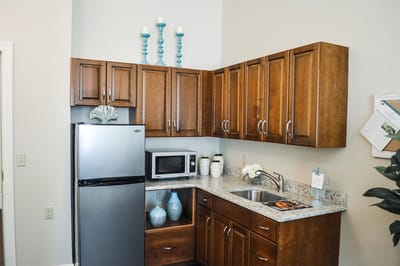 Modern kitchen area in a resident's unit