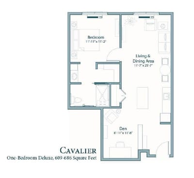 Architectural floor plan of a one-bedroom deluxe unit