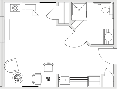 Architectural floor plan of a resident room