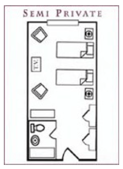 Architectural floor plan of a semi-private room