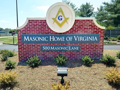 Exterior sign for Masonic Home of Virginia