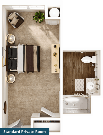 Top view of a standard private room layout