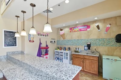 Indoor ice cream shop with colorful decor