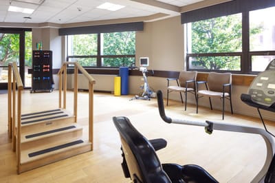 Interior view of a therapy room with equipment