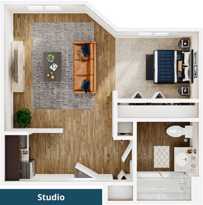 Studio floor plan layout for a resident room