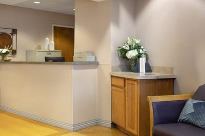 A view of the reception area in a senior living facility