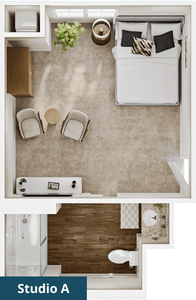 Floor plan of a studio apartment layout