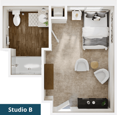 Floor plan layout of a studio apartment
