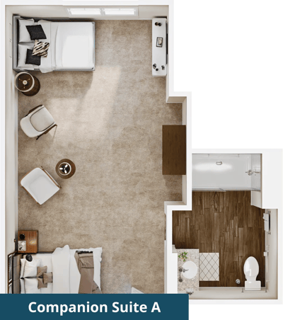 Interior layout of a companion suite with furniture