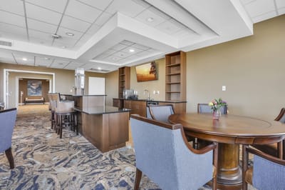 Interior view of a common area with seating and decor